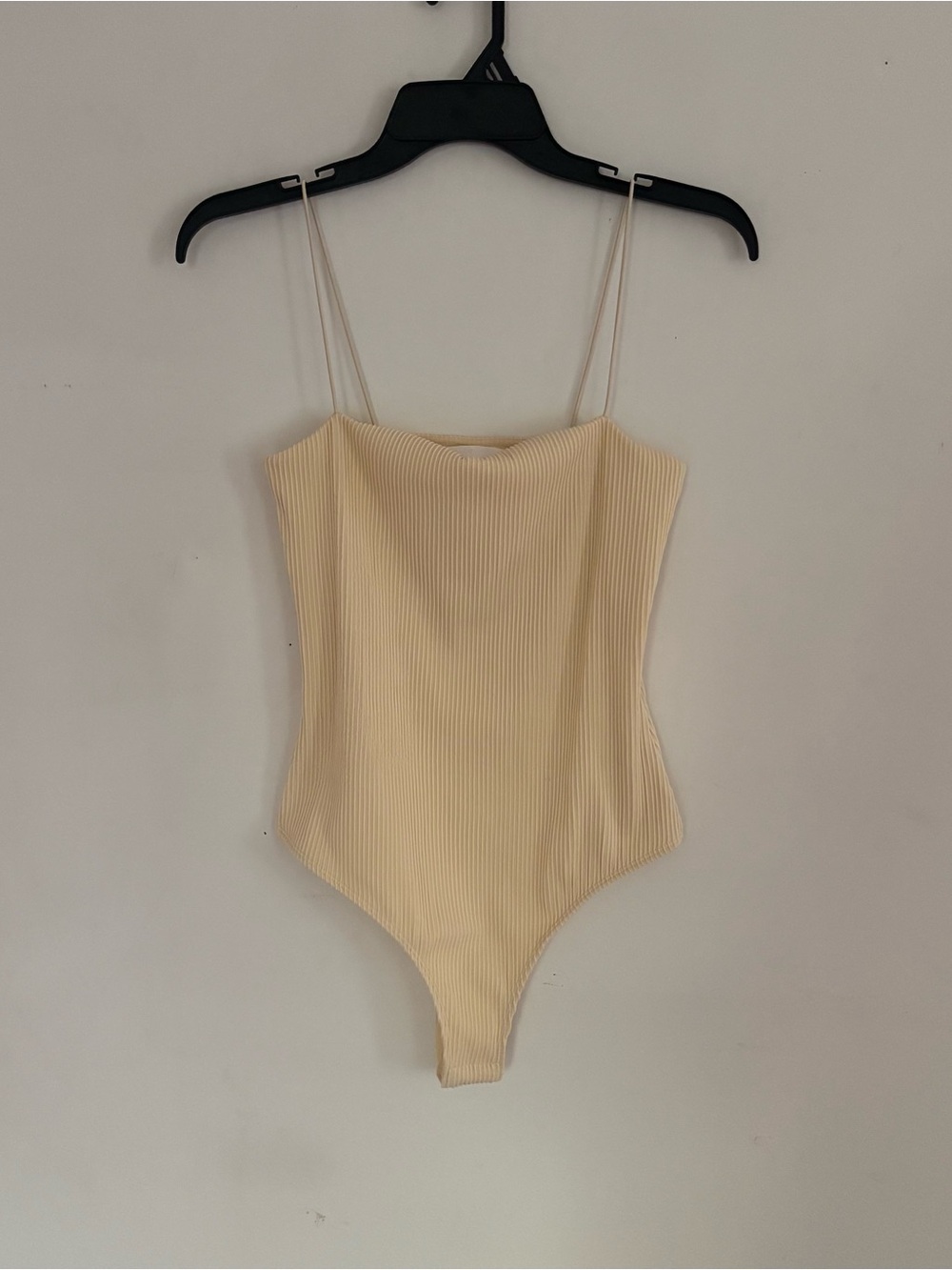 NWT H&M Cream Ribbed Spaghetti Strap Bodysuit Size S